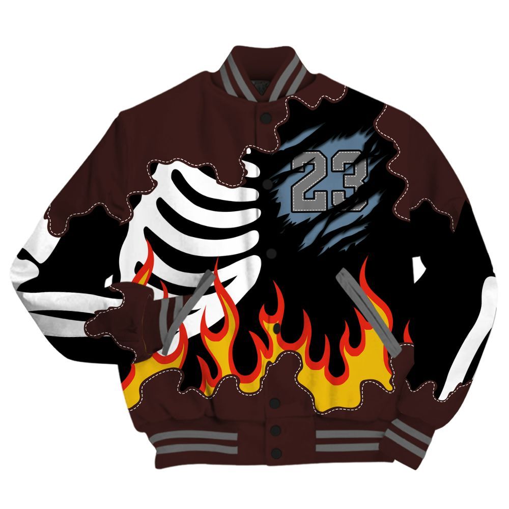 Varsity Jacket To Match Burgundy 5s - Burning Skeleton 23 G.O.A.T All Over Print
