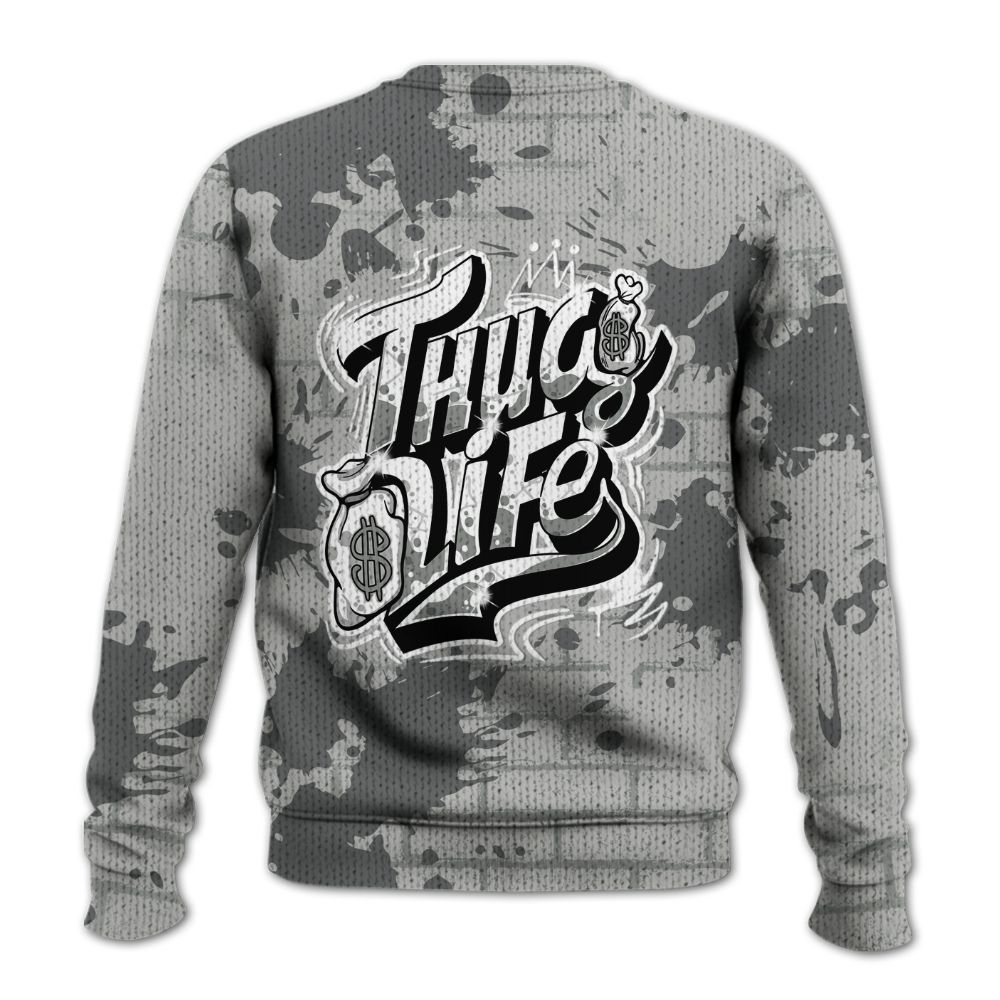 Knitted Sweater To Match Retro Wet Cement 4s - Free Thug Living Graphic Brick Art