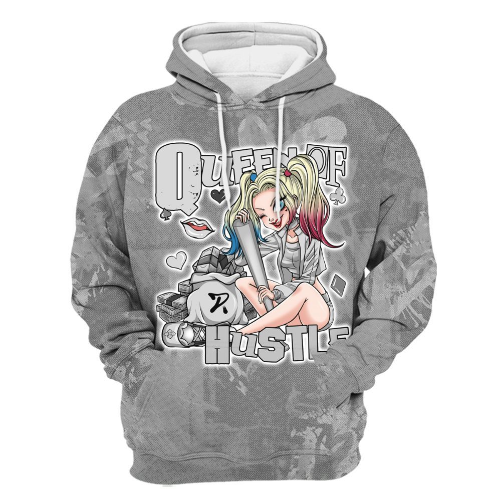 Hoodie To Match Black Wolf Grey 12s - Hustles Quiinn Heart Grunge All Over Print