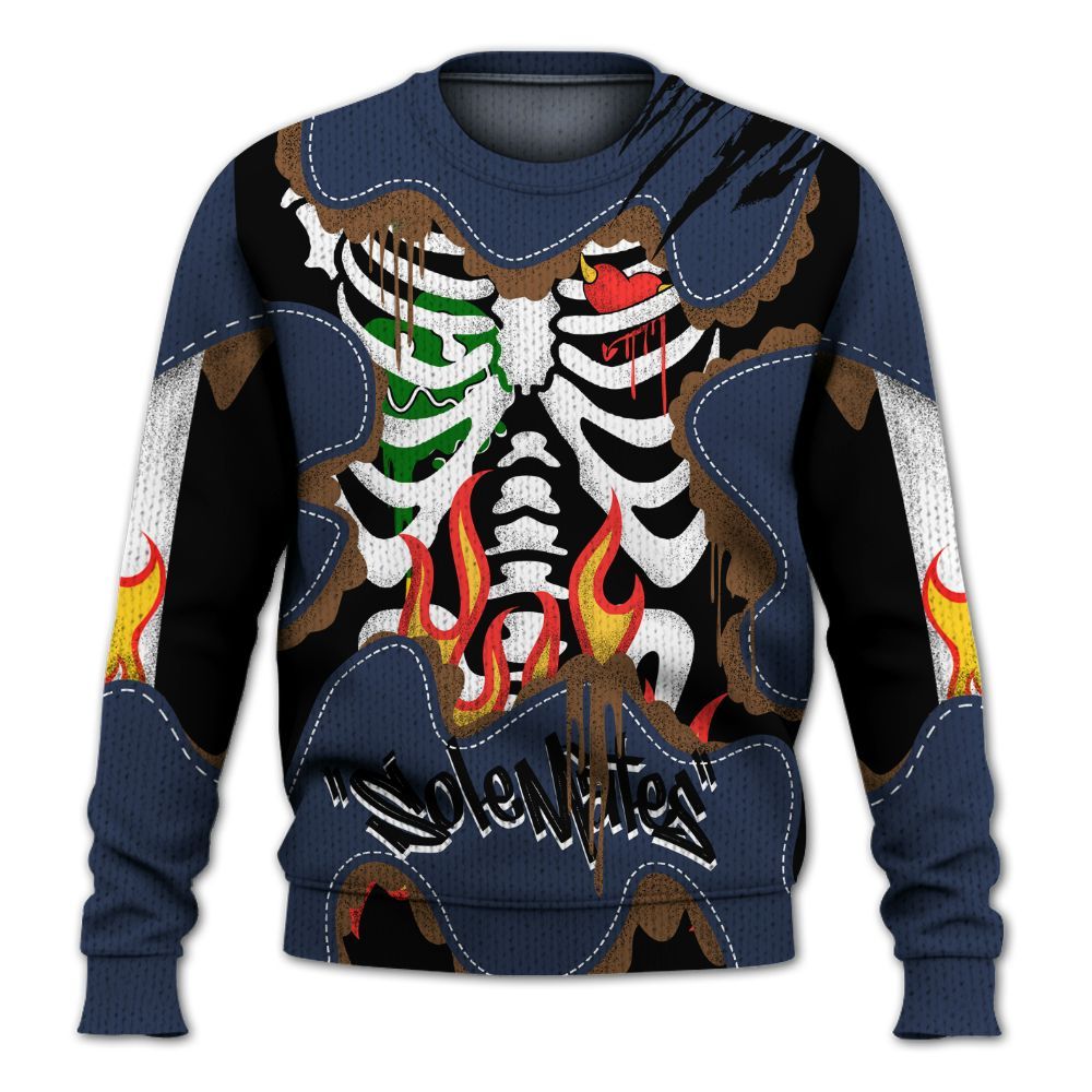 Knitted Sweater To Match Midnight Navy 13s - Skeleton Burning Heart Drip
