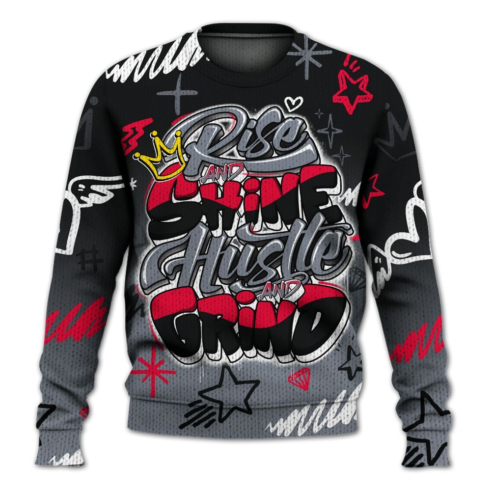 Knitted Sweater To Match Mid Black Metallic 1s - Rise Shine Hustle Grind