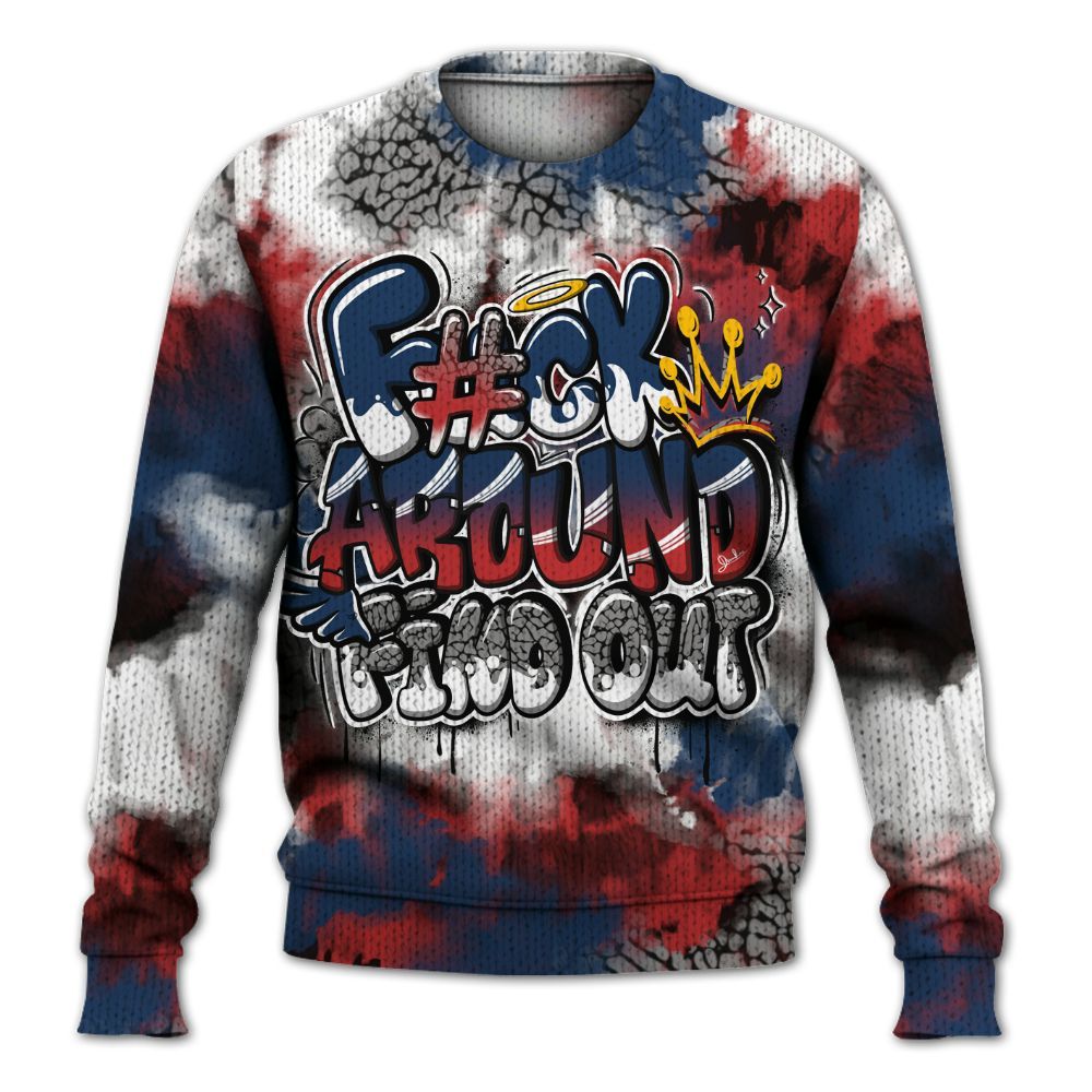 Knitted Sweater To Match SP Sport Royal 3s - Tie Dye FK Around Find Out