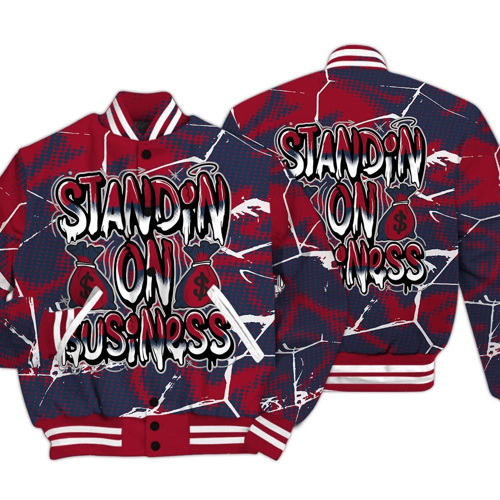 Varsity Jacket To Match Retro Navy Blue 2024 6s - Standin' Business White Graphic Crack Varsity Jacket Unisex