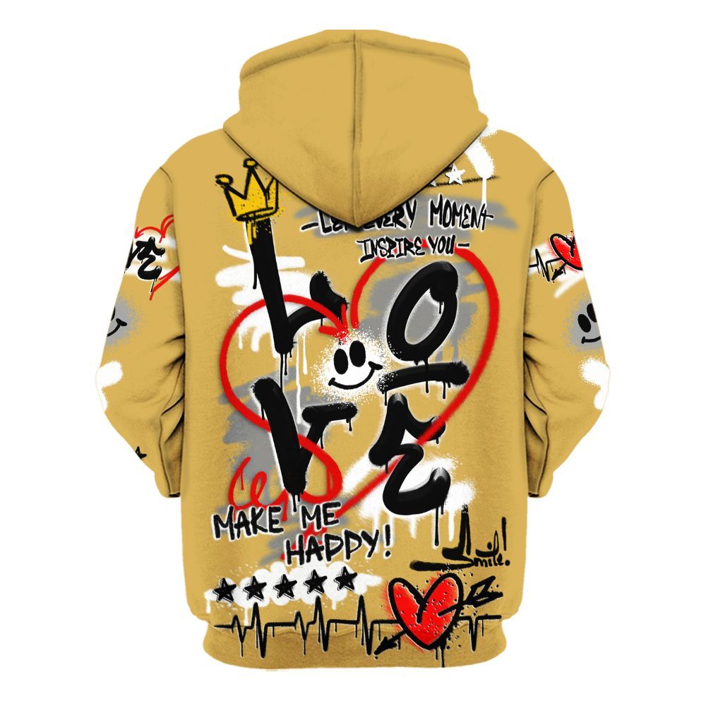 Hoodie To Match Retro Light Ginger 14s - Happy Love Beats Graffiti Streetwear All Over Print