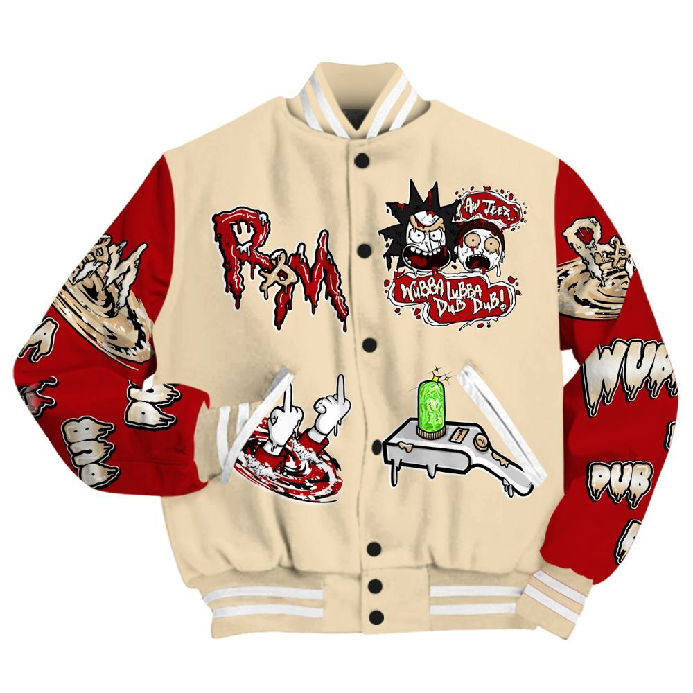Varsity Jacket To Match Dunk Low Strawberry Waffle - Wubba Rick Drip All Over Print