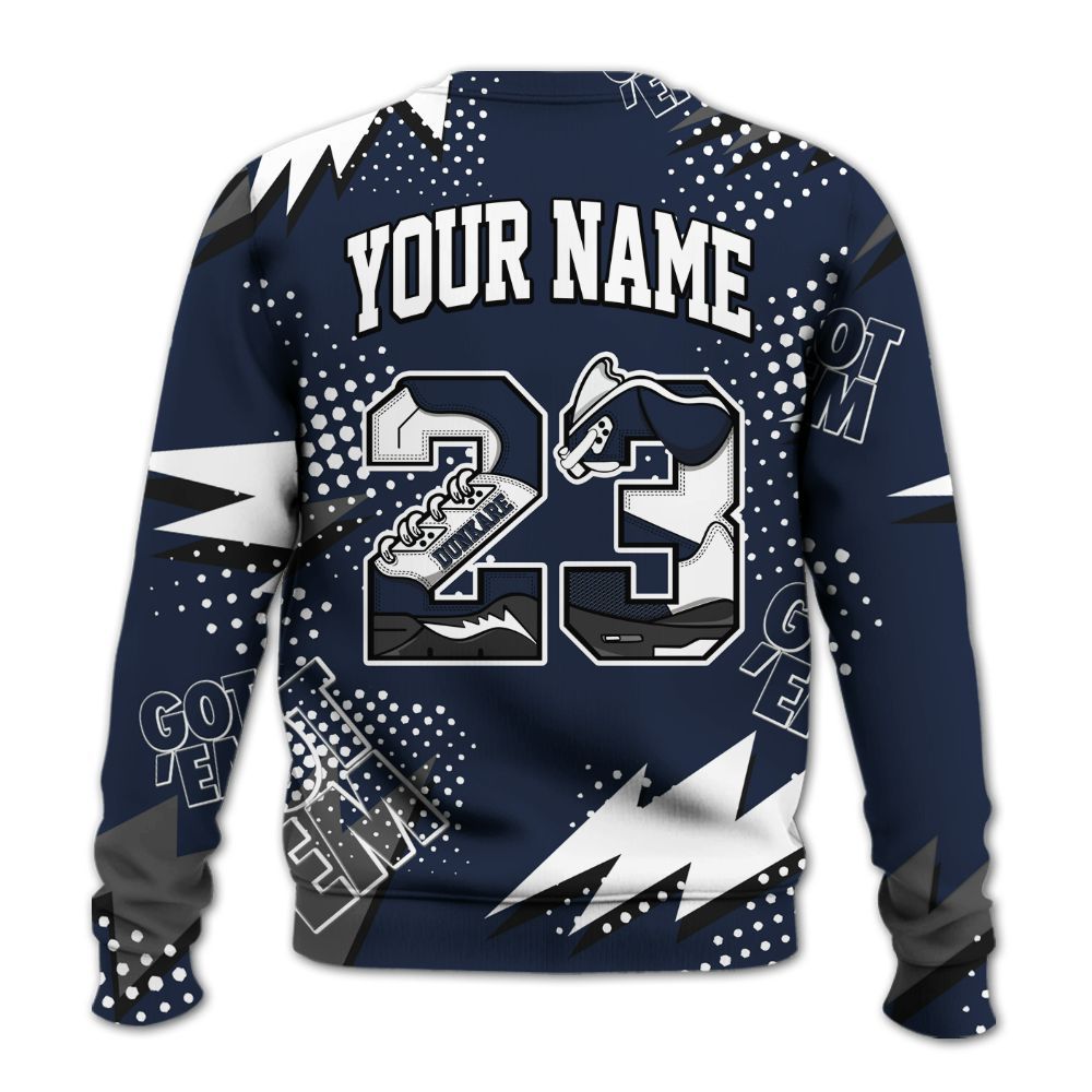 Sweatshirt To Match Dunk Low White Midnight Navy - Custom Name Number 23 5s All Over Print