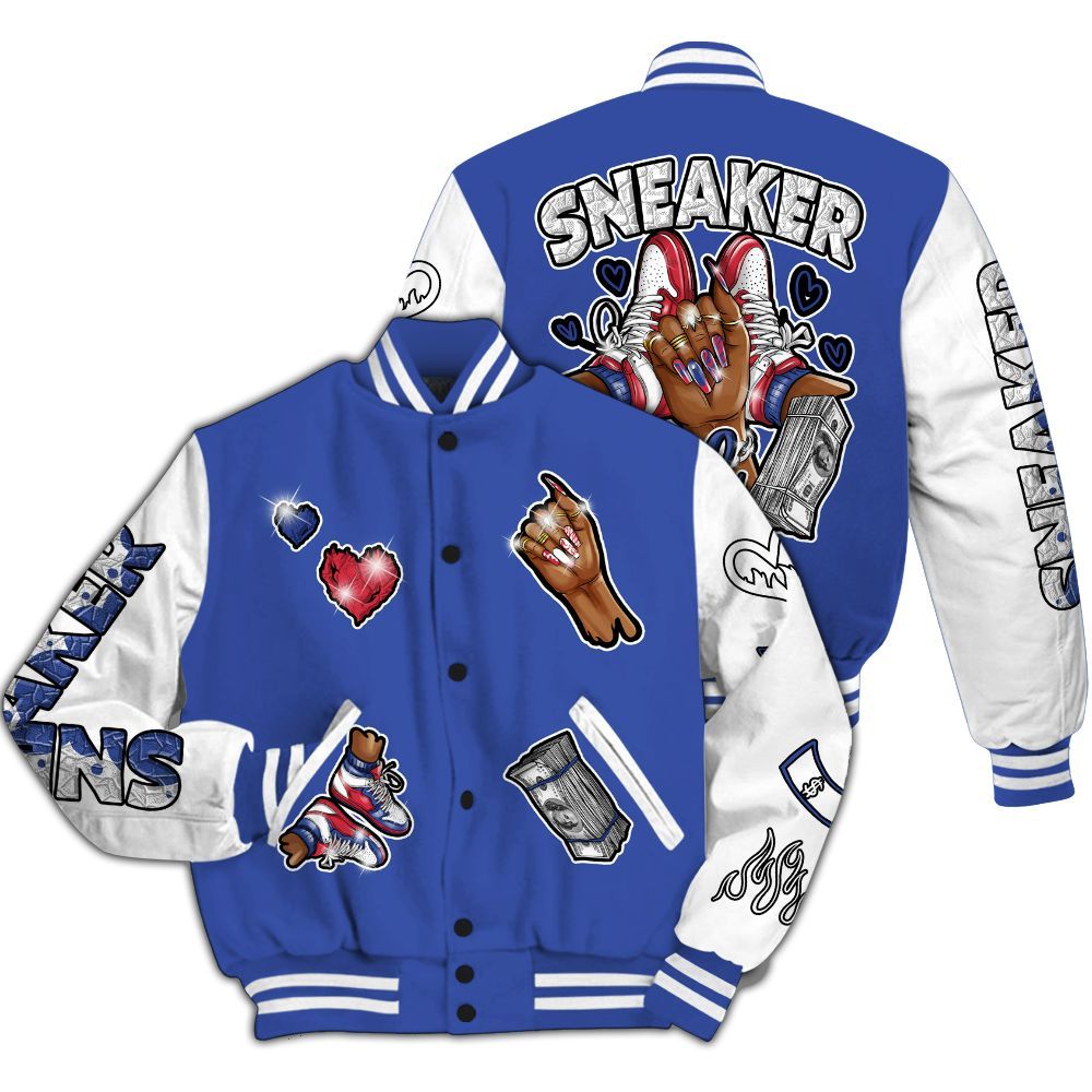 Varsity Jacket To Match Air Griffey Max USA Red White Blue 1s - Sneakerz Girlz All Over Print