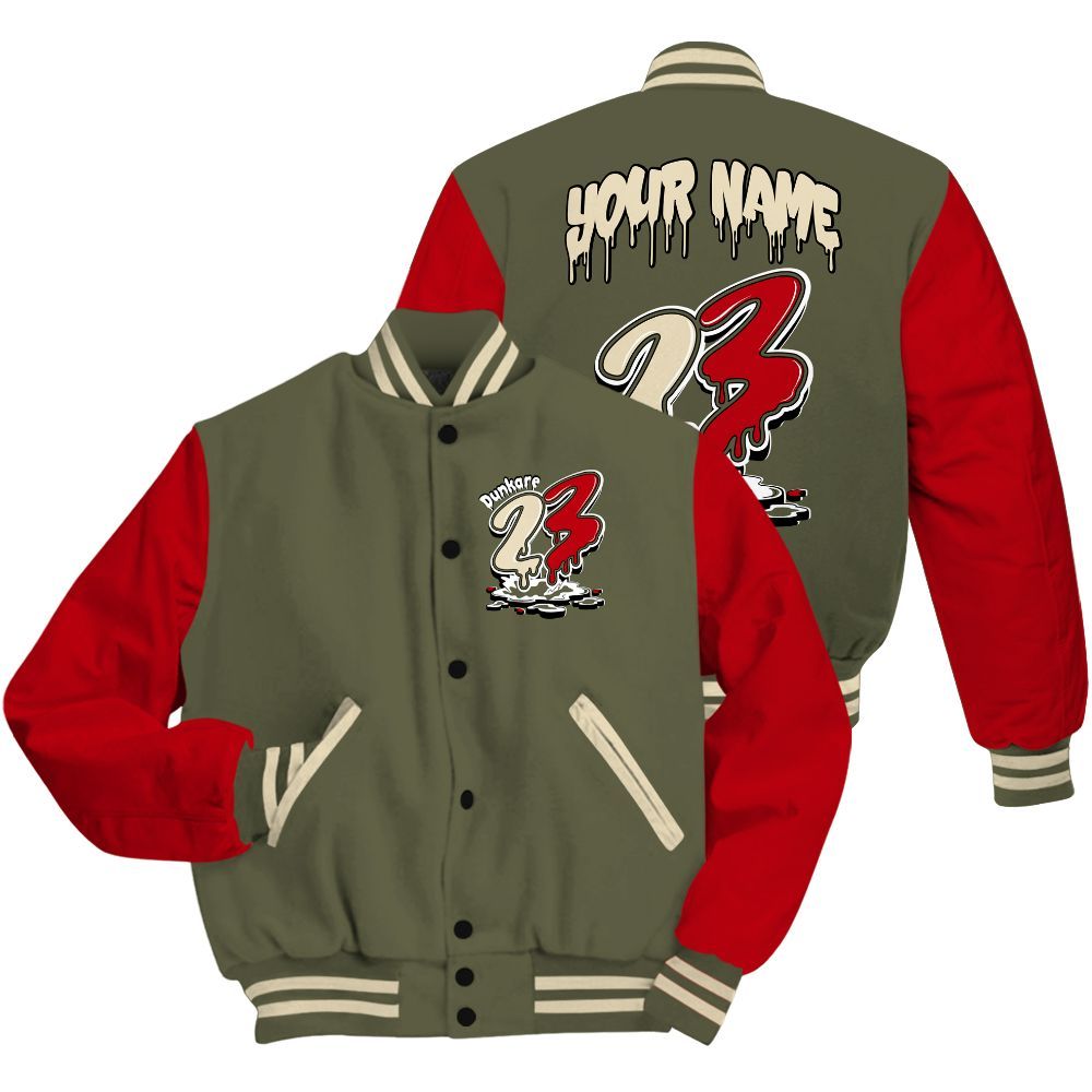 Varsity Jacket To Match Low OG Medium Olive 1s - Custom Name 23 Drip All Over Print
