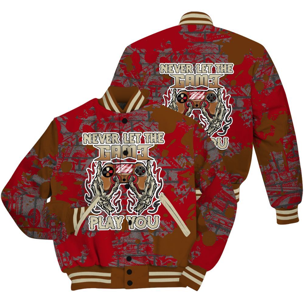 Varsity Jacket To Match Archaeo Brown 5s Shirt - PlayGame Skull Brick All Over Print