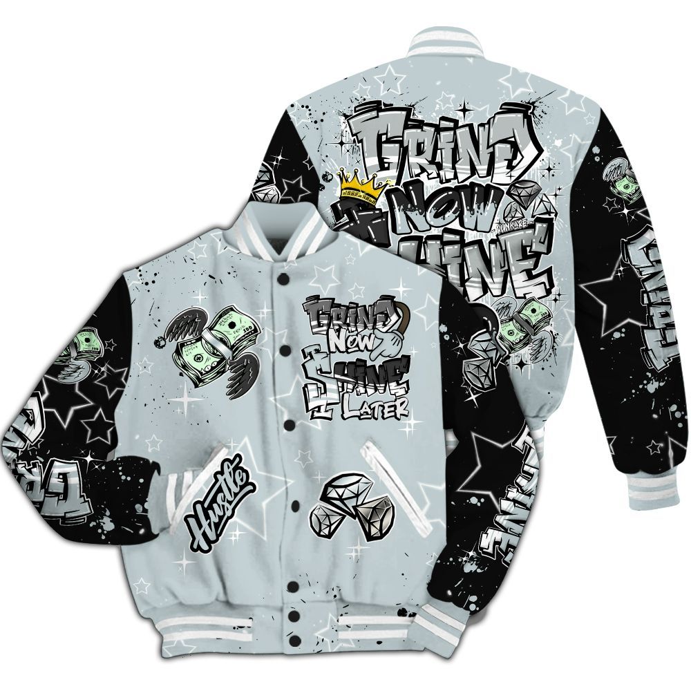 Varsity Jacket To Match Black Wolf Grey 12s - Grind2 Shine Later All Over Print