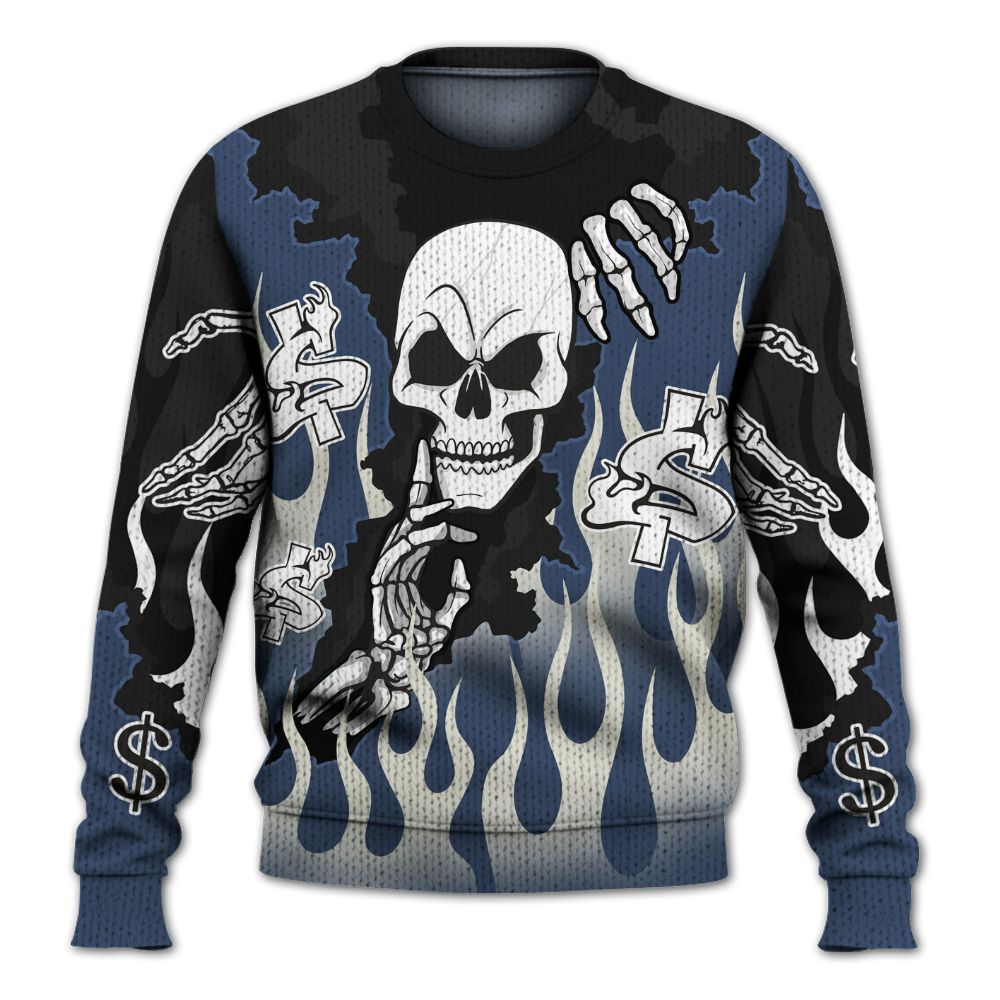 Knitted Sweater To Match Diffused Blue 3s - Ones Move In Silence Graphic Trapped