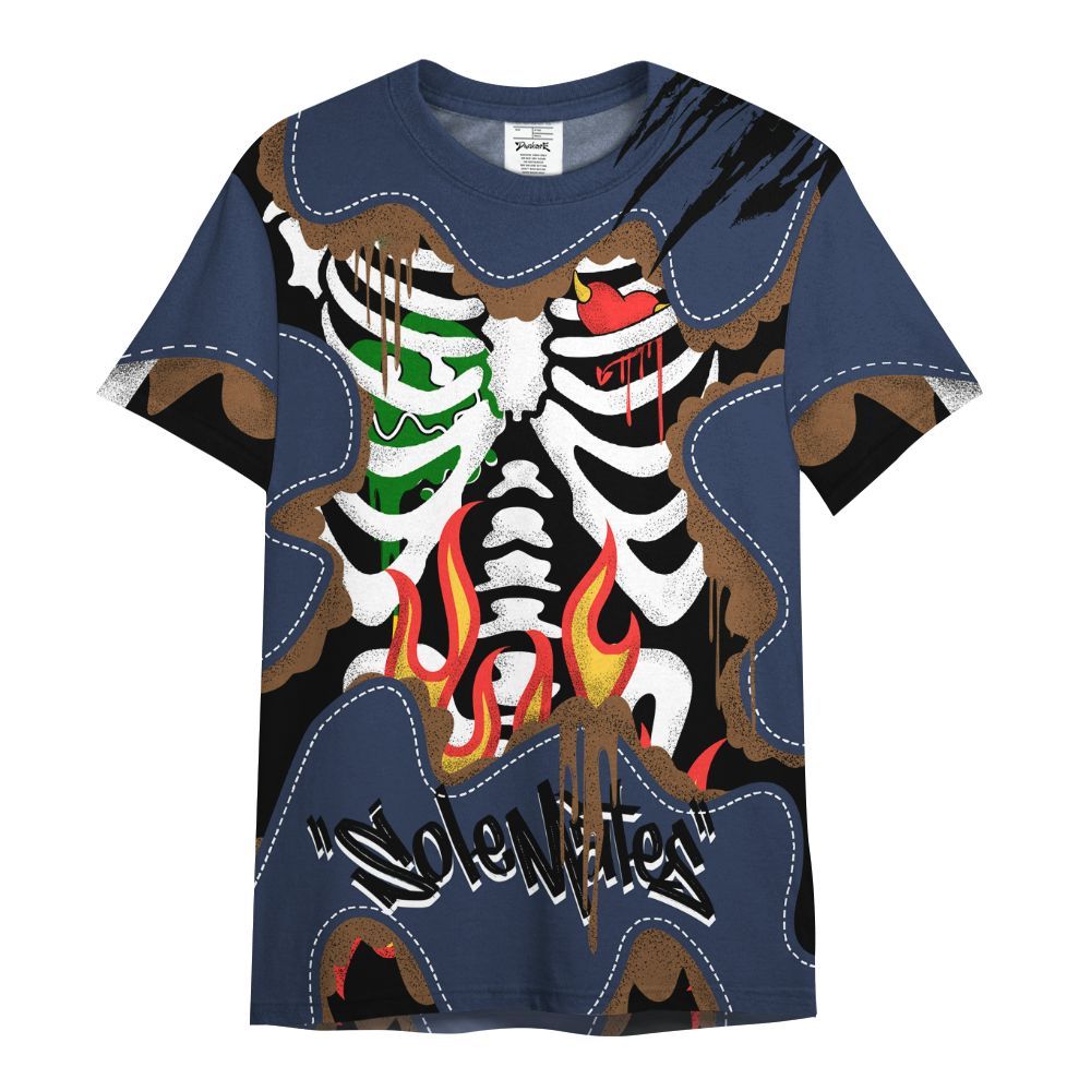 Shirt To Match Midnight Navy 13s - Skeleton Burning Heart Drip All Over Print