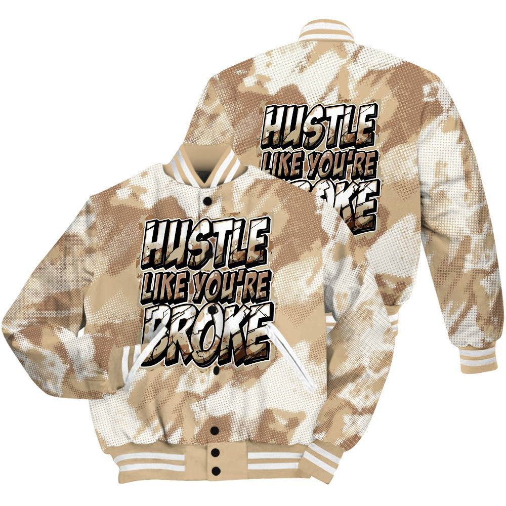 Varsity Jacket To Match Desert Camo 3s Shirt - Hustles Like Broke Abstract All Over Print
