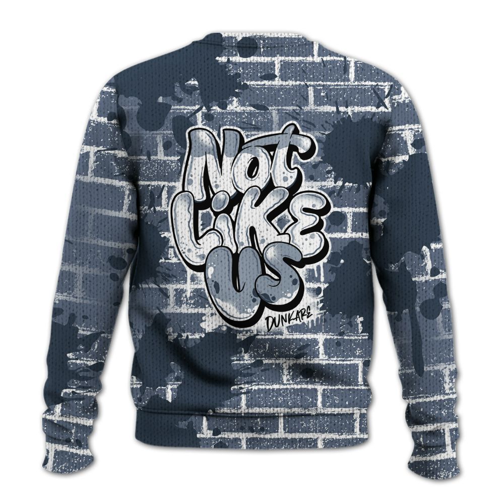 Knitted Sweater To Match Low Diffused Blue 11s - None Like Us Graphic Brick Art