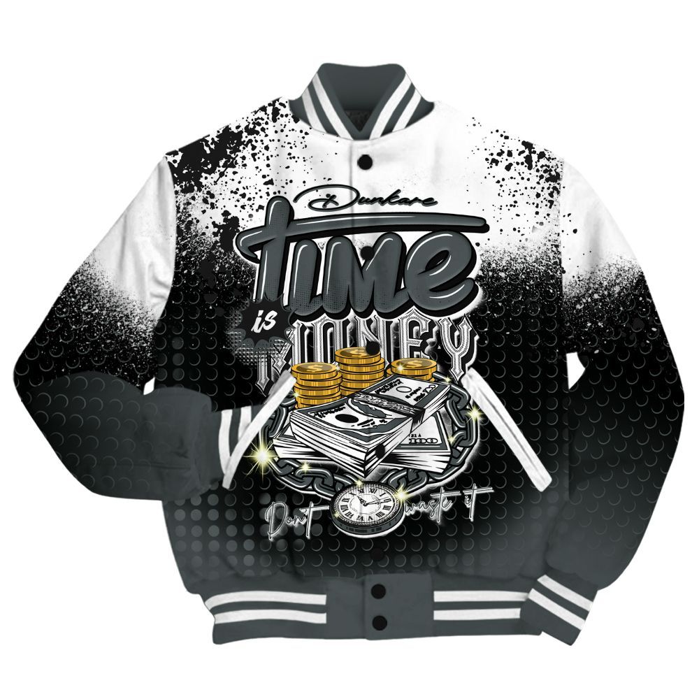 Varsity Jacket To Match Black RM Nigel Sylvester 4s Shirt, Halftone Time Is Money All Over Print
