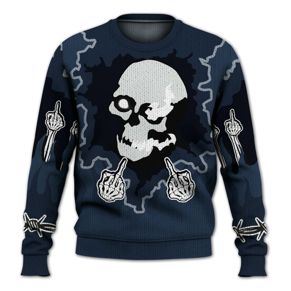 Knitted Sweater To Match White Midnight Navy 6s - F Around Find Out Graphic Trapped