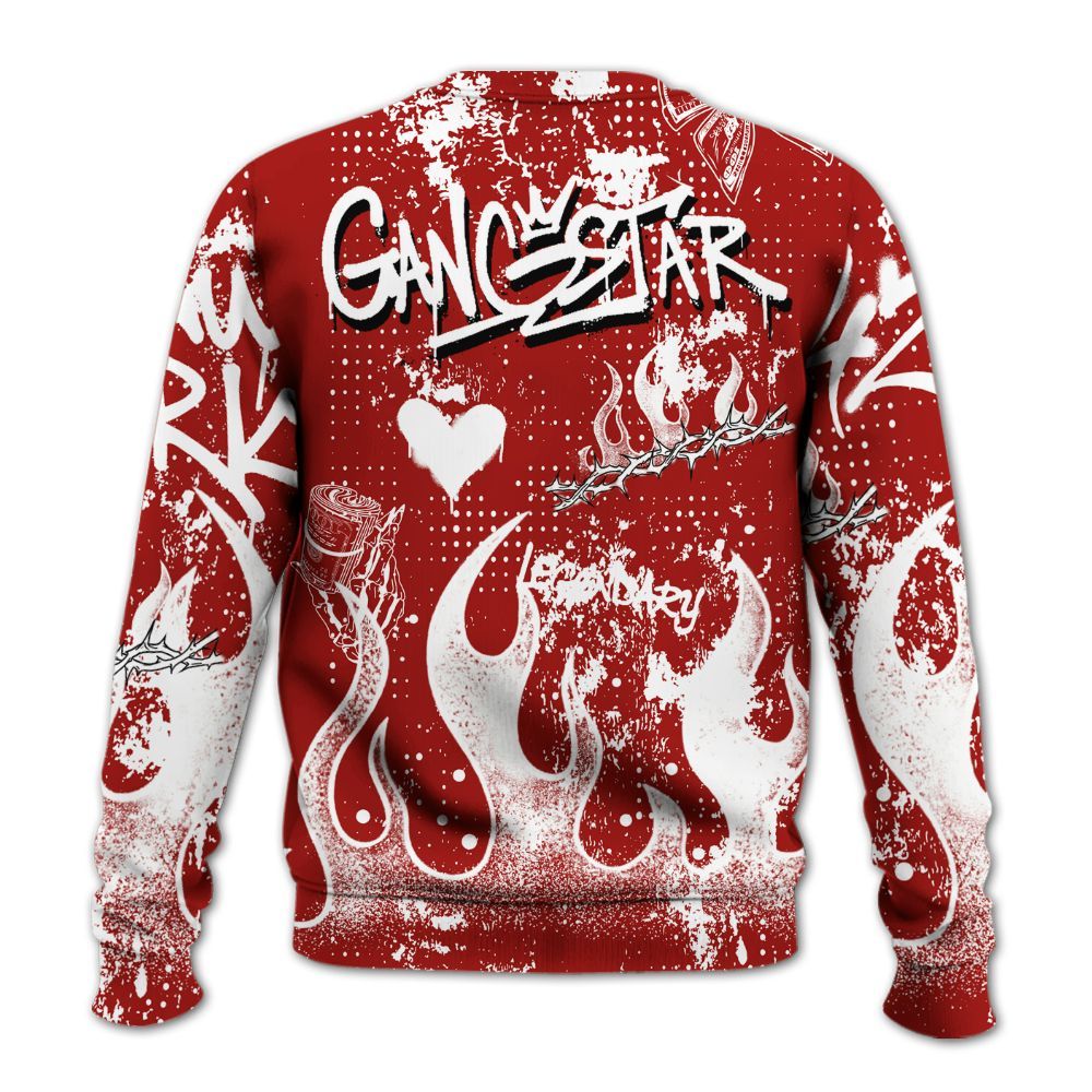 Sweatshirt To Match High OG Varsity Red 1s - Lucky Money Paid In Full Graffiti All Over Print