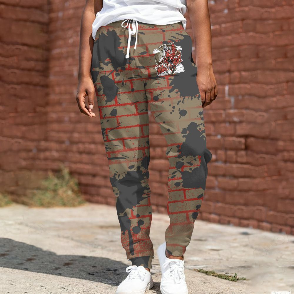 Sweatpant To Match Olive 9s - Seeya Skeleton Brick All Over Print