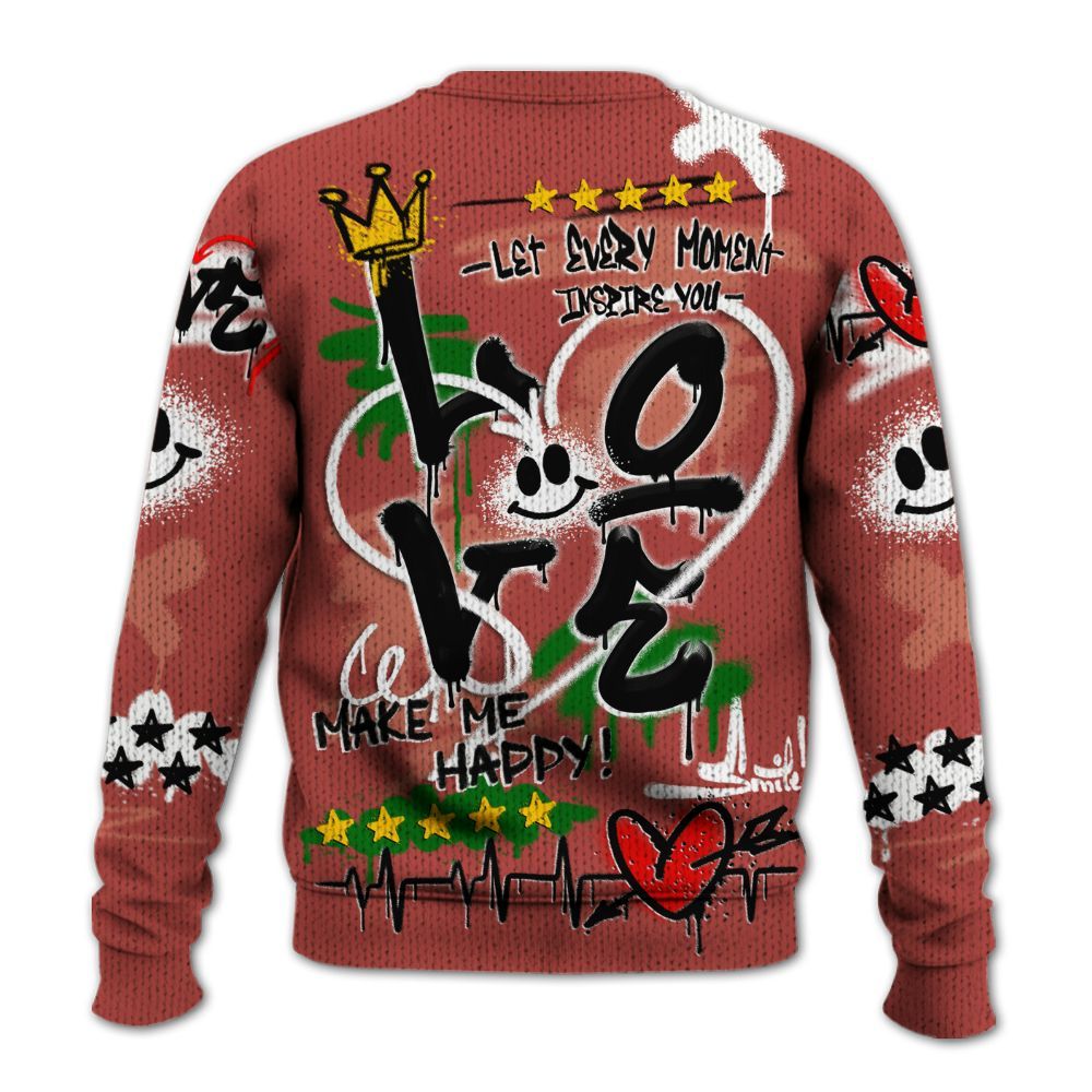 Knitted Sweater To Match Dune Red 13s - Happy Love Beats Graffiti Streetwear