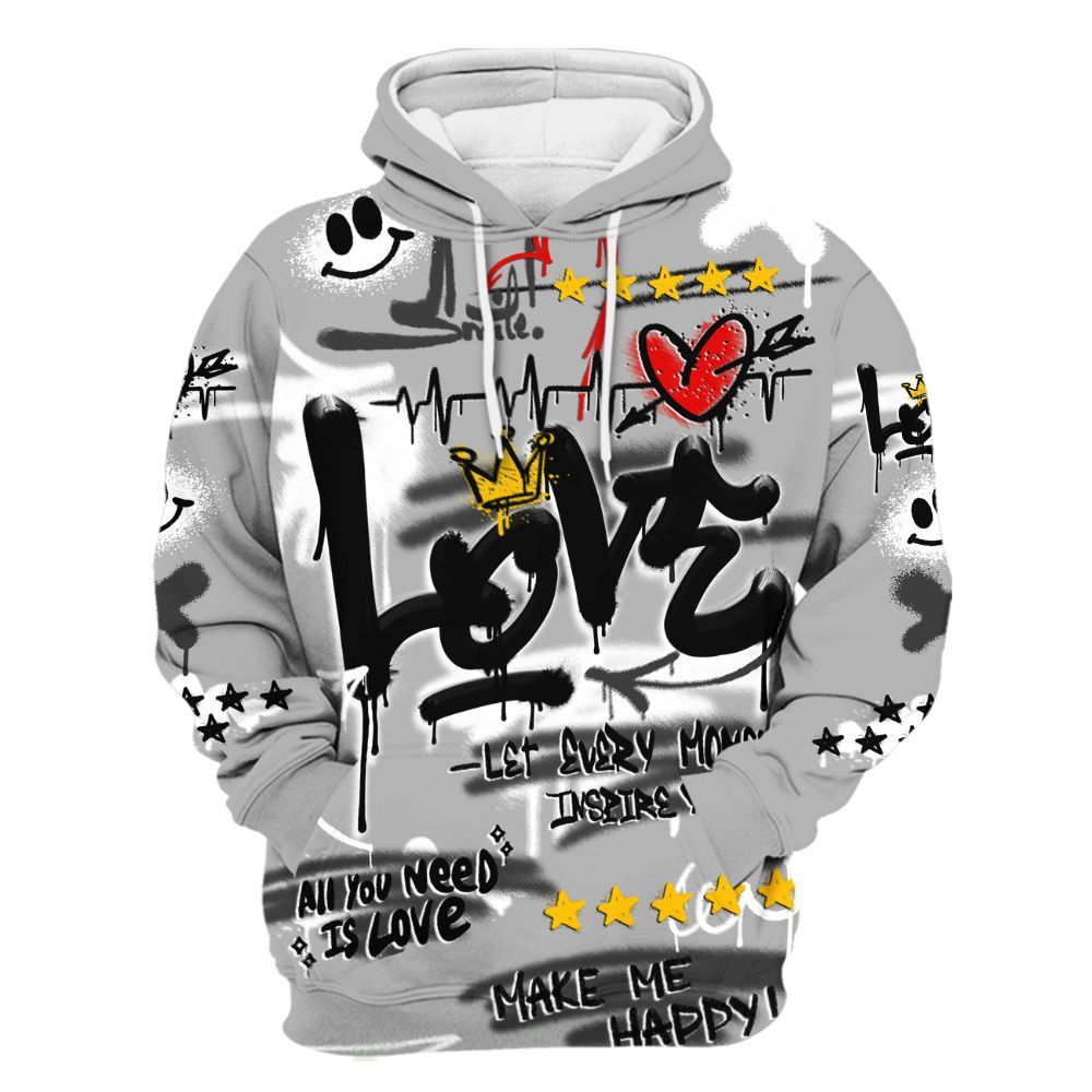 Hoodie To Match NOCTA Black 2s - Happy Love Beats Graffiti Streetwear All Over Print