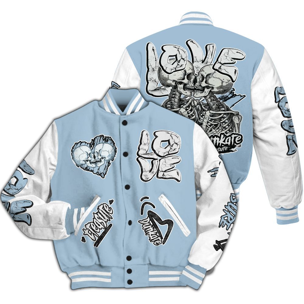 Varsity Jacket To Match Mid Ice Blue 1s - Skull Bear All Over Print
