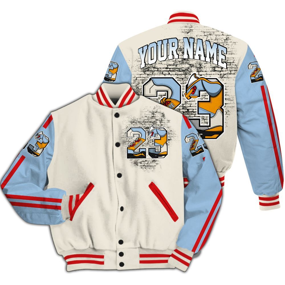 Varsity Jacket To Match Retro High OG Pale Ivory Psychic Blue 1s - Custom Name Number 23 5s All Over Print