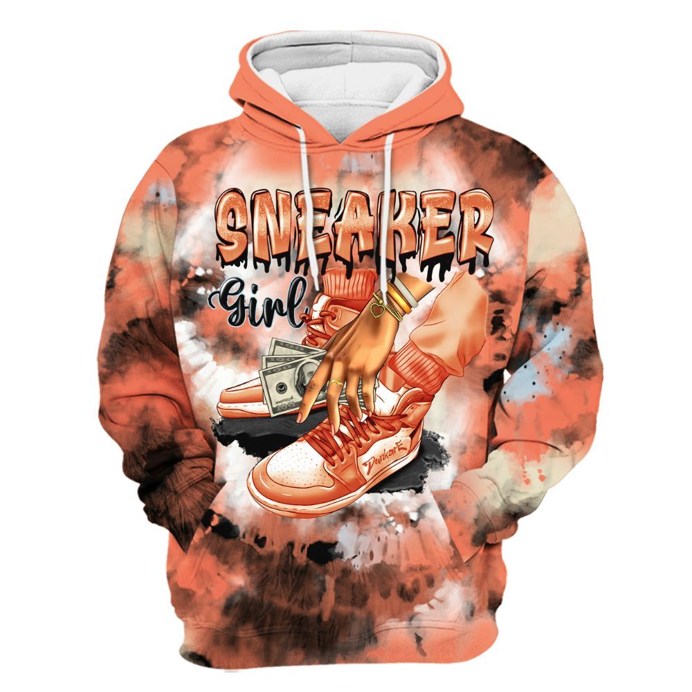 Hoodie To Match DJ Khaled Crimson Bliss 5s - SNEAKER Girl Money Drip Tie Dye All Over Print
