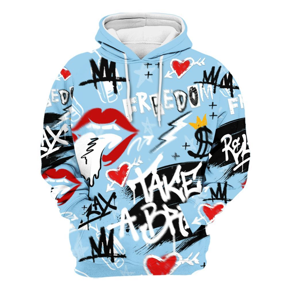 Hoodie To Match Legend Blue 11s - Take Break Freedom Graffiti Streetwear All Over Print
