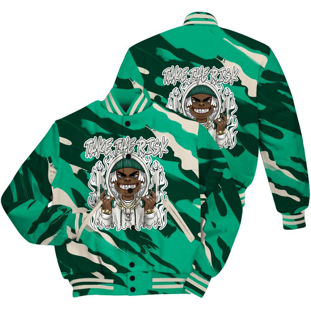 Varsity Jacket To Match Oxidized Green 4s Shirt - Take The Risk Colored All Over Print