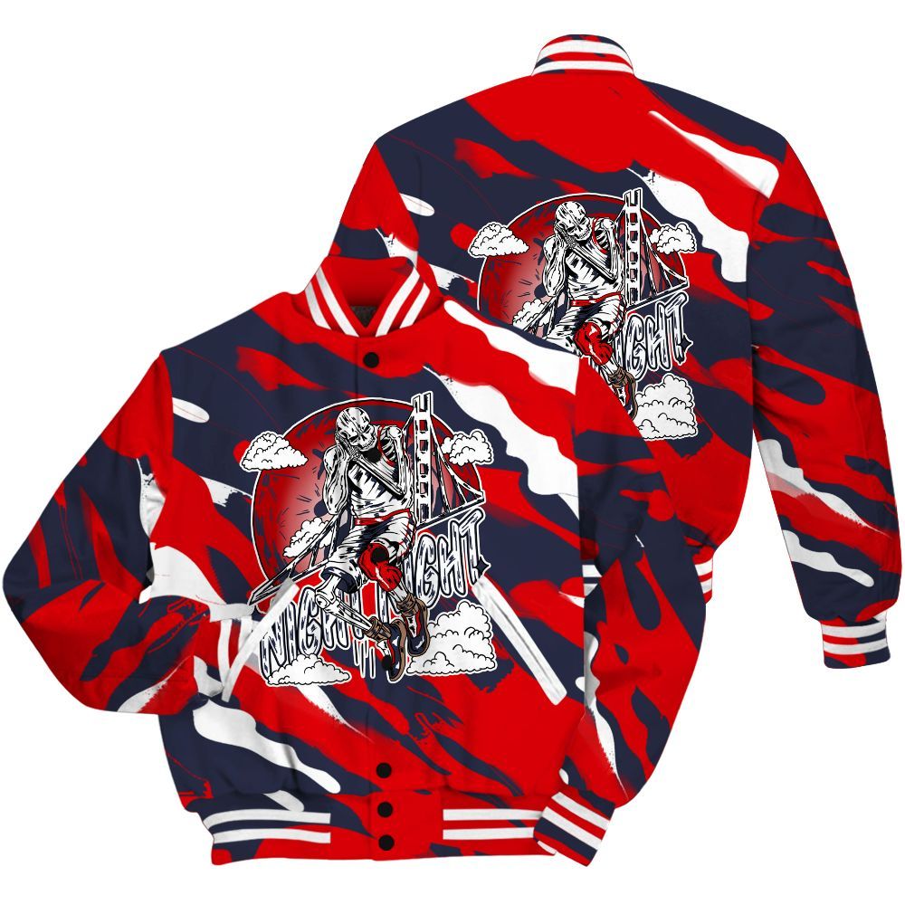Varsity Jacket To Match Low OG Howard Bison 1s Shirt - Seeya Skeleton Colored All Over Print