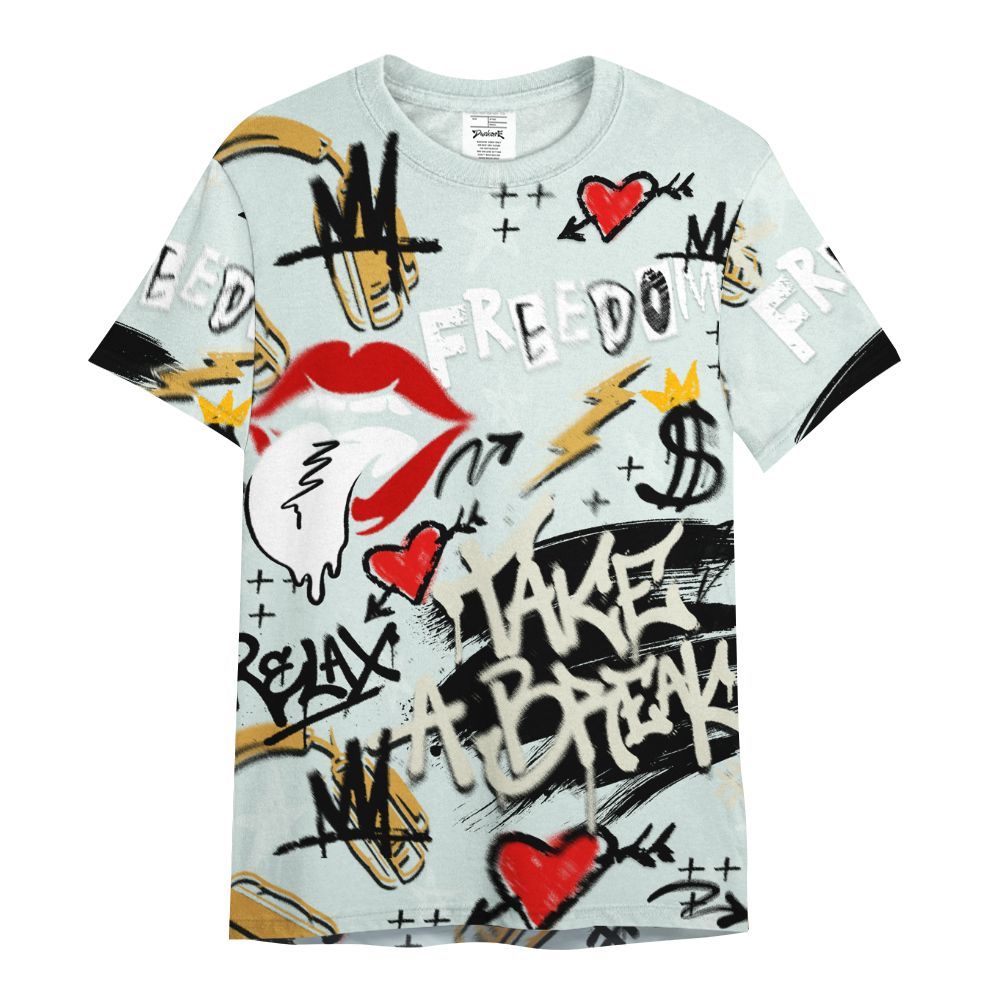 Shirt To Match Pure Platinum 4s - Take Break Freedom Graffiti Streetwear All Over Print