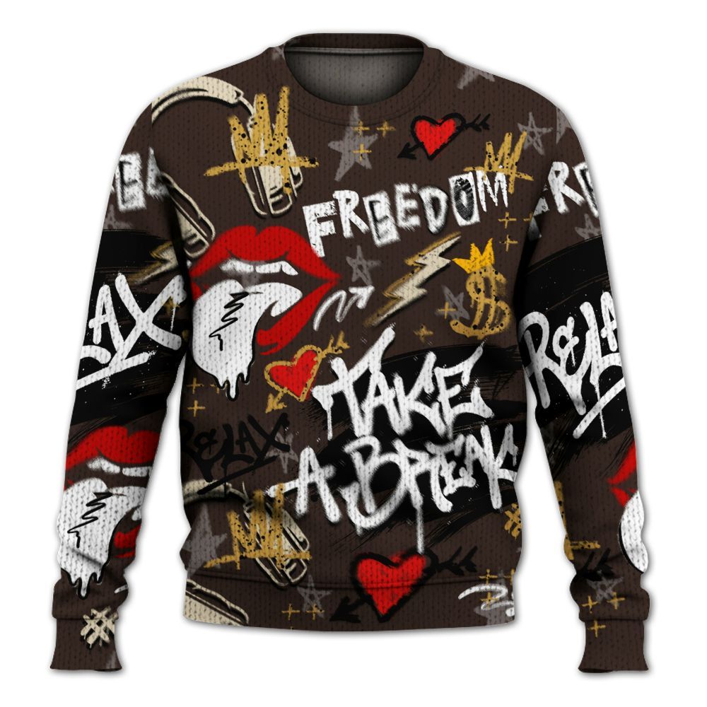 Knitted Sweater To Match 2025 Retro Earth 5s - Take Break Freedom Graffiti Streetwear