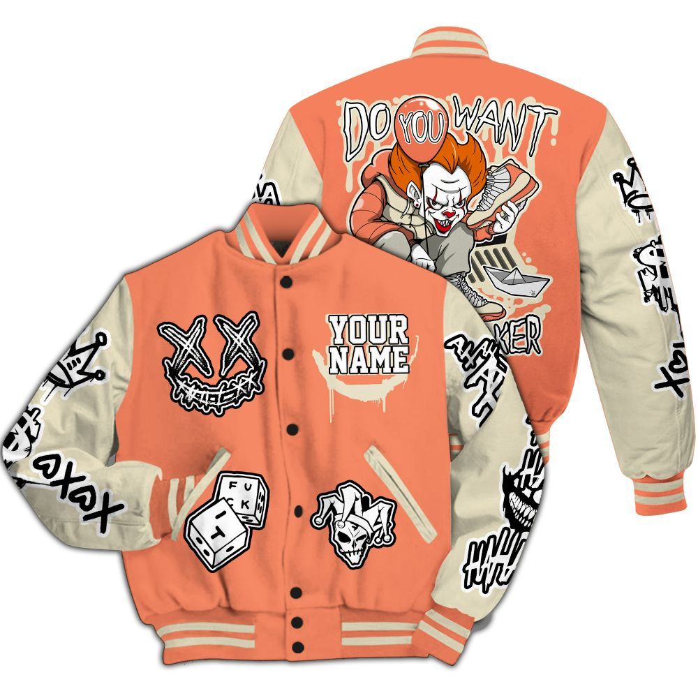 Varsity Jacket To Match DJ Khaled Crimson Bliss 5s - Clown Scary Sneakers Graphic Custom Name All Over Print