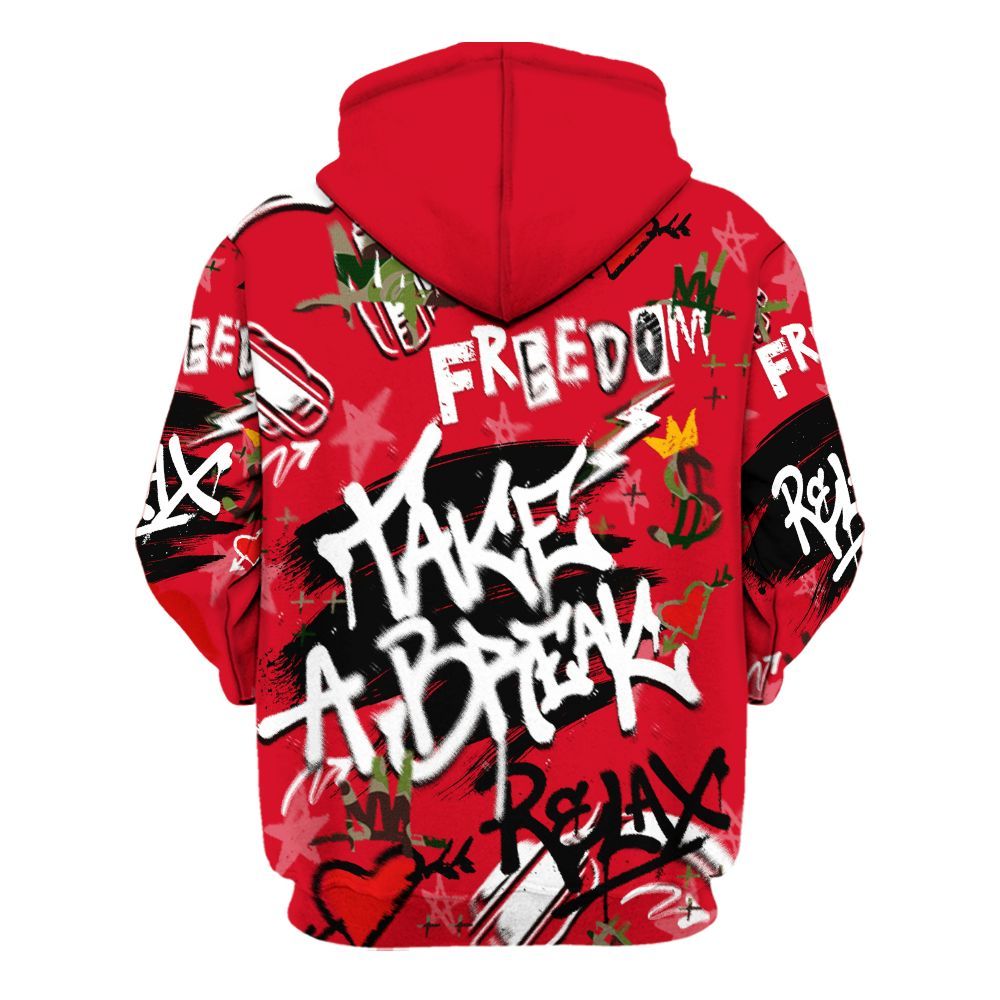 Hoodie To Match Air Max 90 Duck Camo Red - Take Break Freedom Graffiti Streetwear All Over Print
