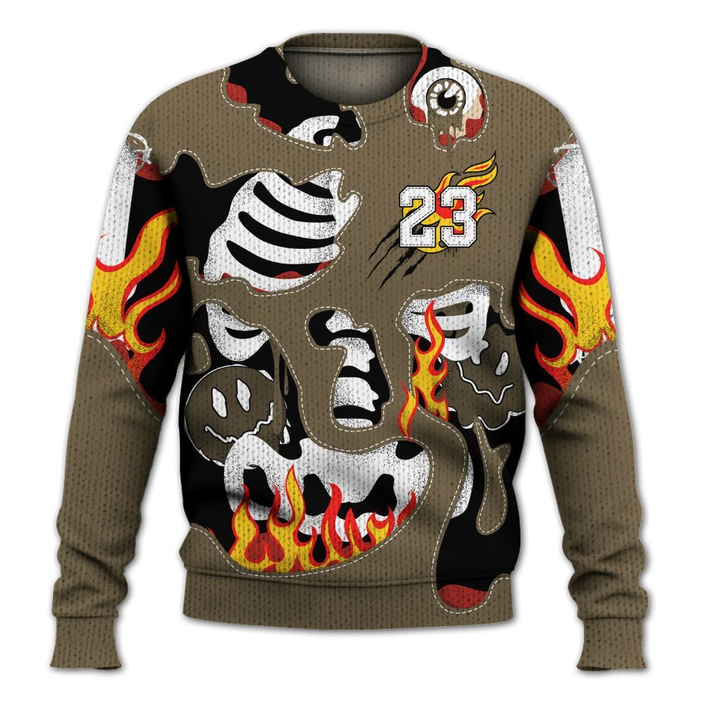Knitted Sweater To Match Olive 9s - Skeleton Smile Flame Drip