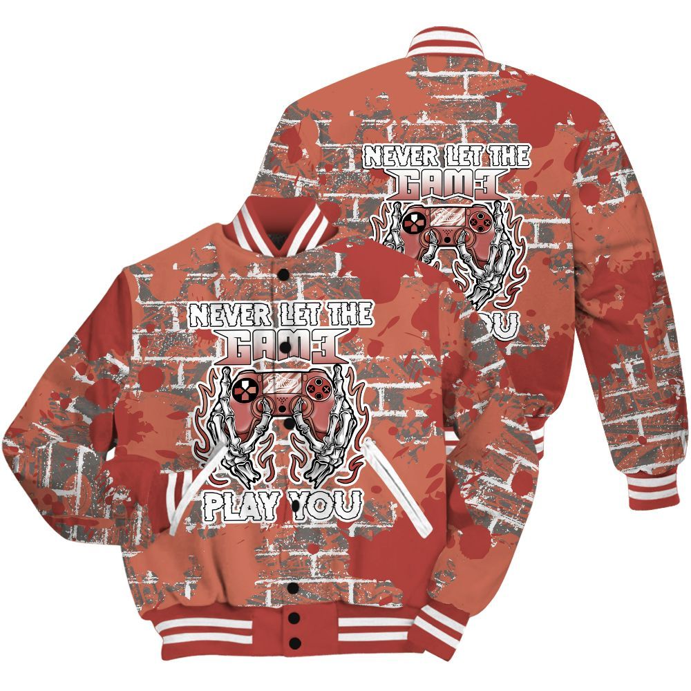 Varsity Jacket To Match Dune Red 13s Shirt - PlayGame Skull Brick All Over Print