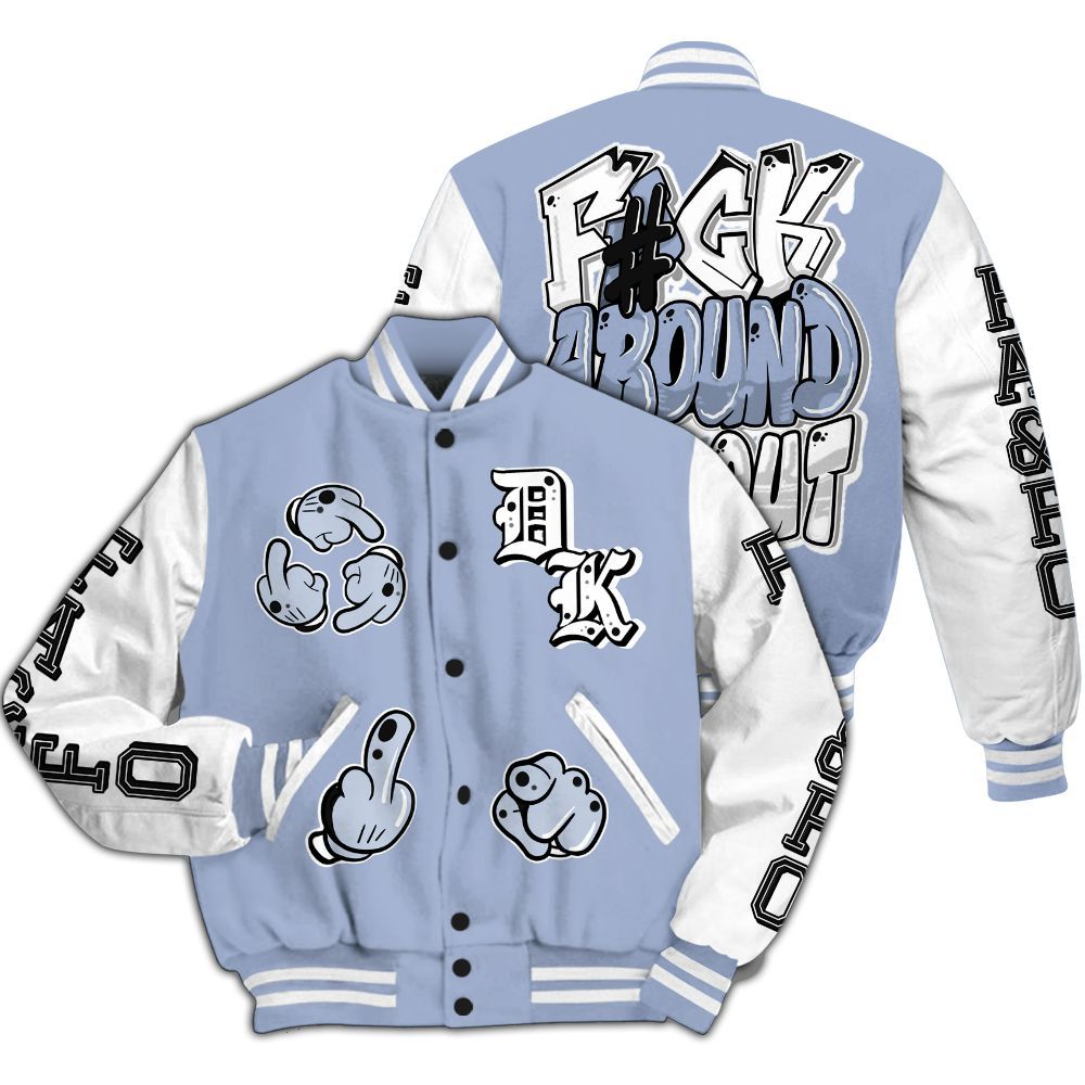 Varsity Jacket To Match Retro Blue Grey 13s - F Around Find Out Graphic All Over Print
