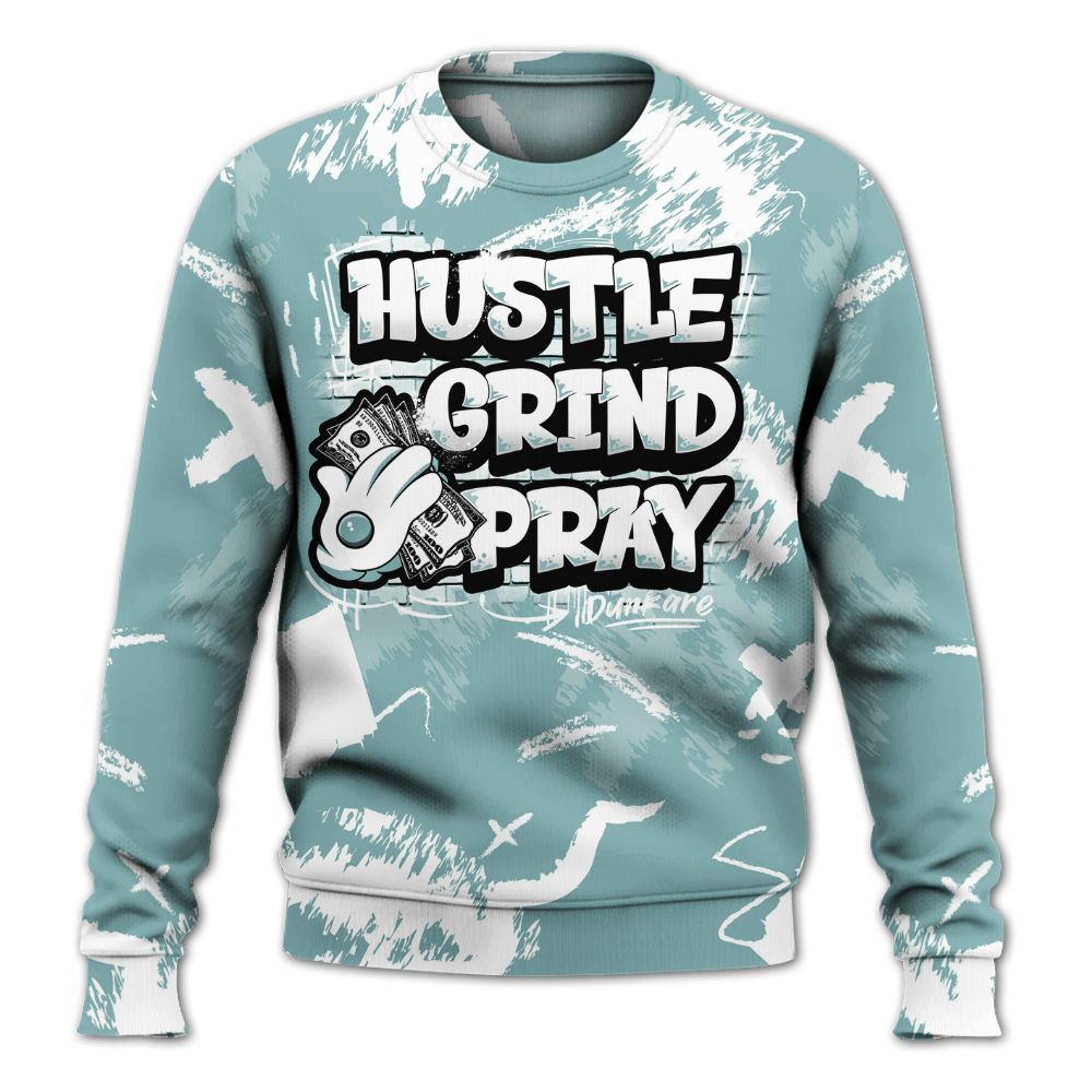 Sweatshirt To Match Dunk Low Glacier Blue Pale Ivory - Hustle Grind Pray Retro All Over Print