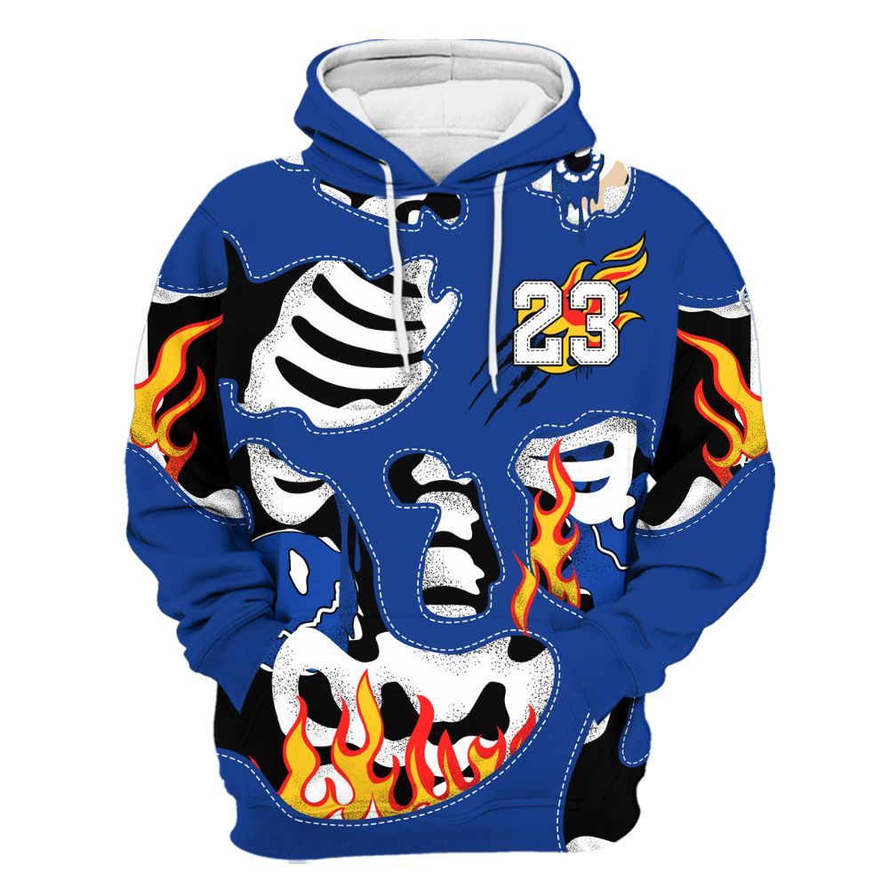 Hoodie To Match Air Foamposite One Royal - Skeleton Smile Flame Drip All Over Print