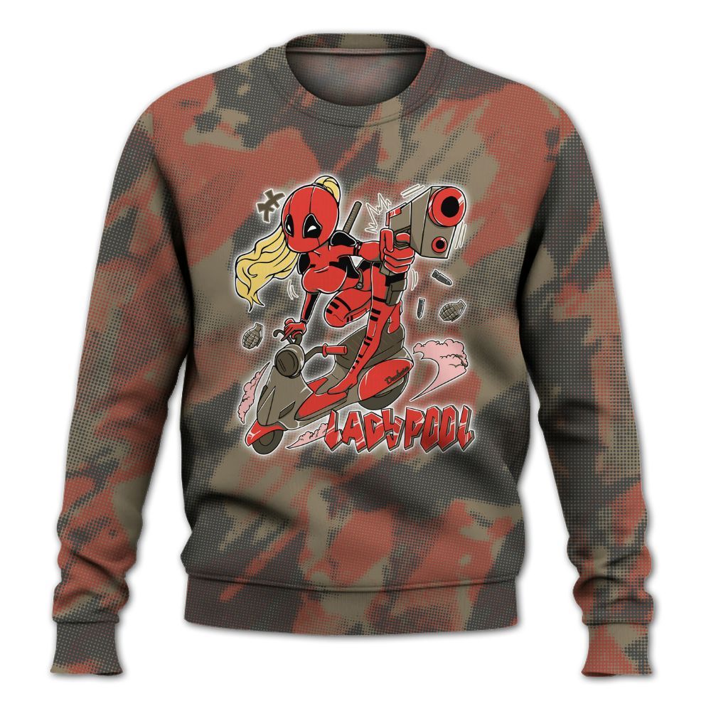 Sweatshirt To Match Olive 9s - Lady Pool Cartoon Abstract Halftone All Over Print