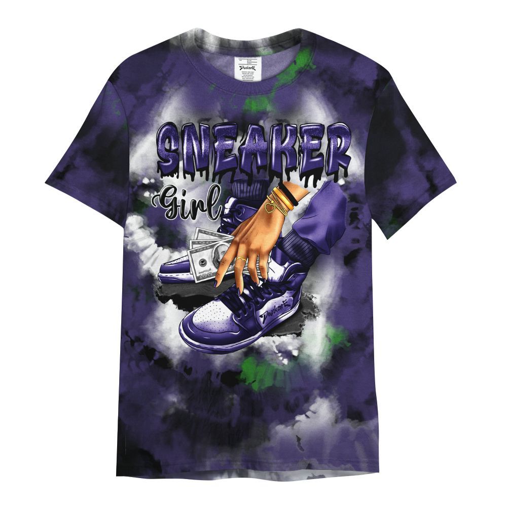 Shirt To Match Retro Court Purple 13s - SNEAKER Girl Money Drip Tie Dye All Over Print
