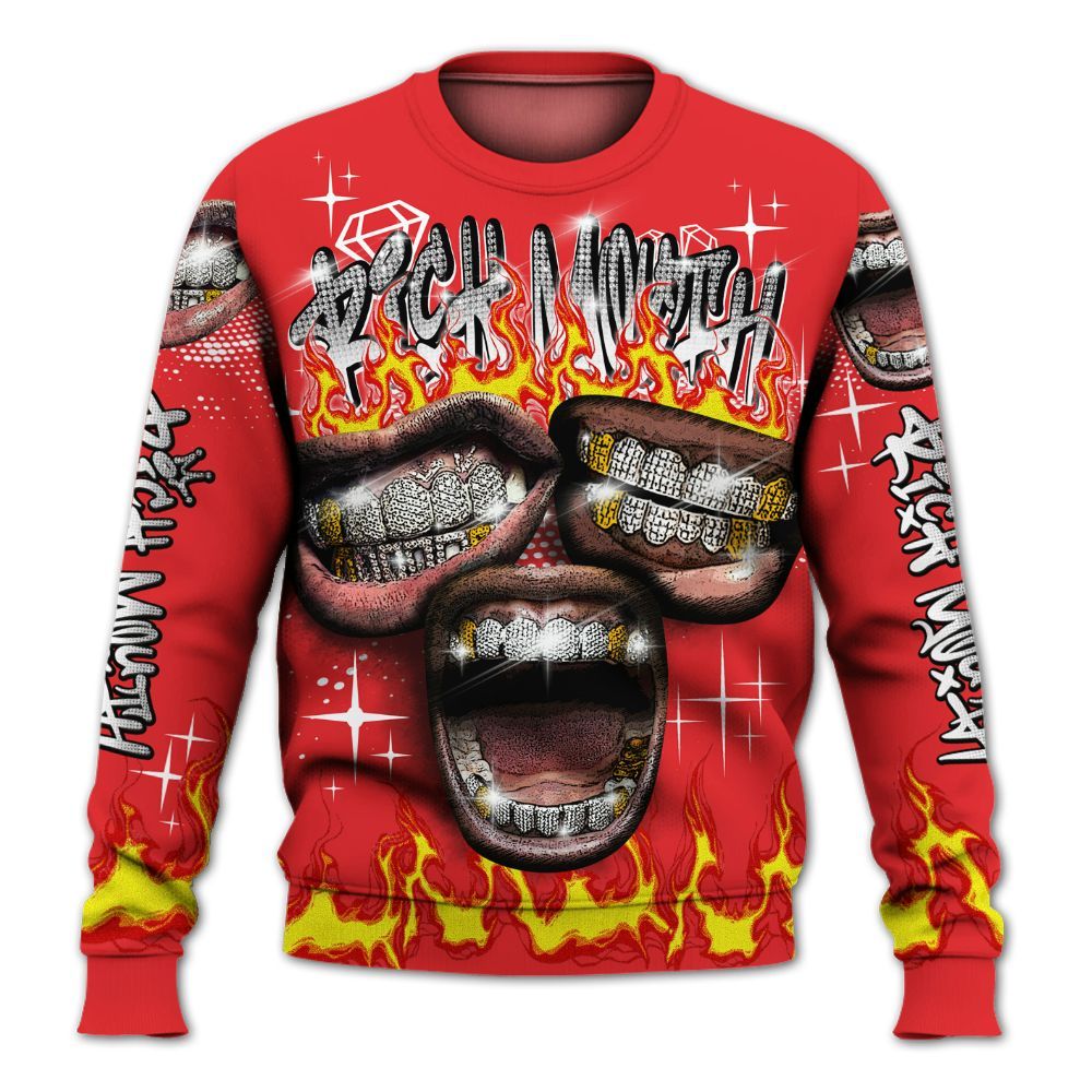 Sweatshirt To Match Chile Red 9s - Rich Mouth Fire Rap Retro 90s All Over Print