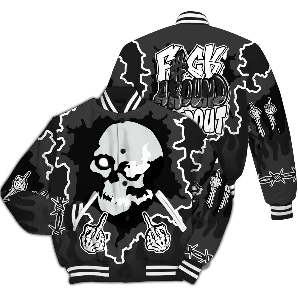 Varsity Jacket To Match Black Cat NET 4s - F Around Find Out Graphic Trapped All Over Print