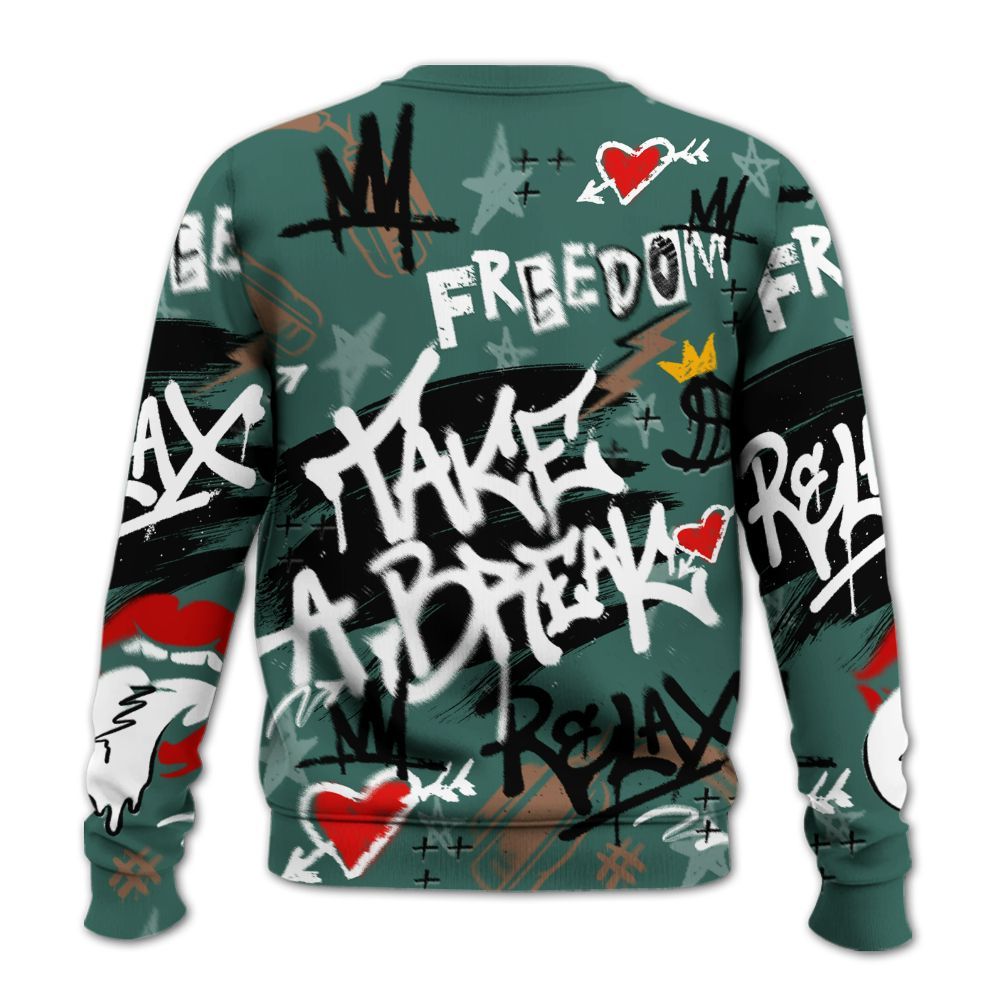 Sweatshirt To Match Low OG Oxidized Green 1s - Take Break Freedom Graffiti Streetwear All Over Print