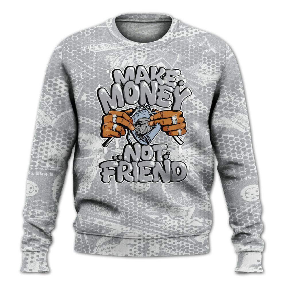 Sweatshirt To Match Low OG Wolf Grey 1s - Make Moneys Not Friend Graphic Banknotes All Over Print