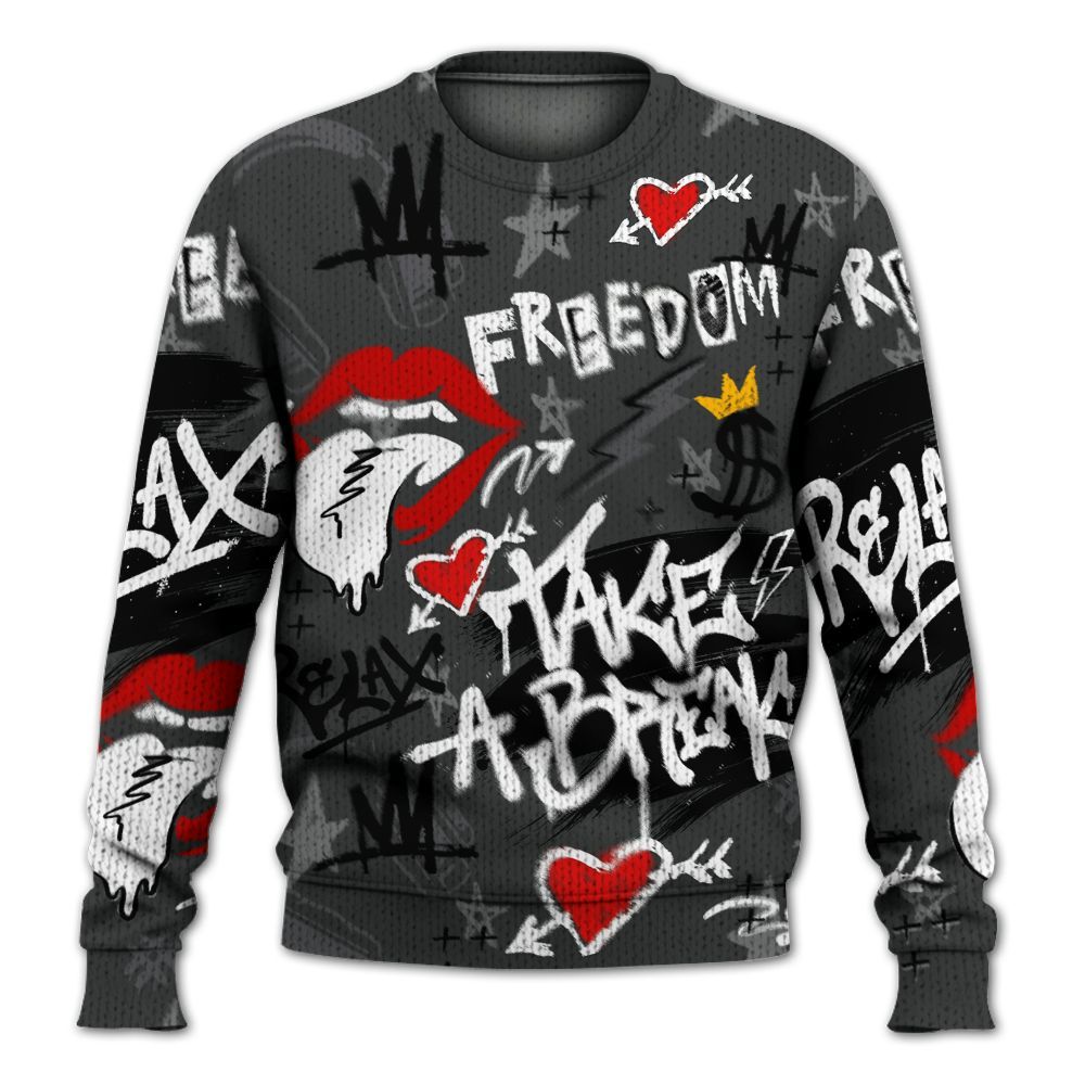 Knitted Sweater To Match White Thunder 4s - Take Break Freedom Graffiti Streetwear