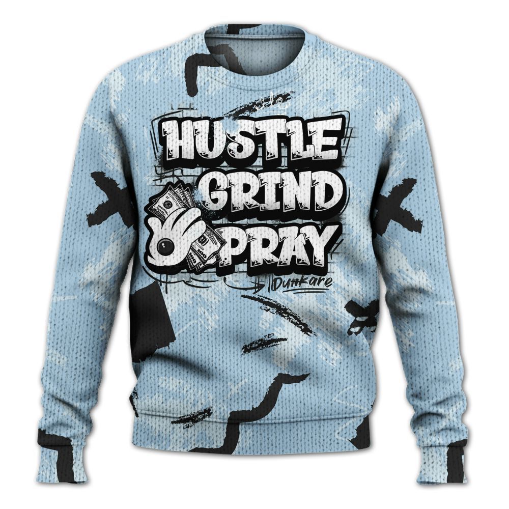 Sweater To Match Foamposite One Psychic Blue - Hustle Grind Pray Retro Graphic
