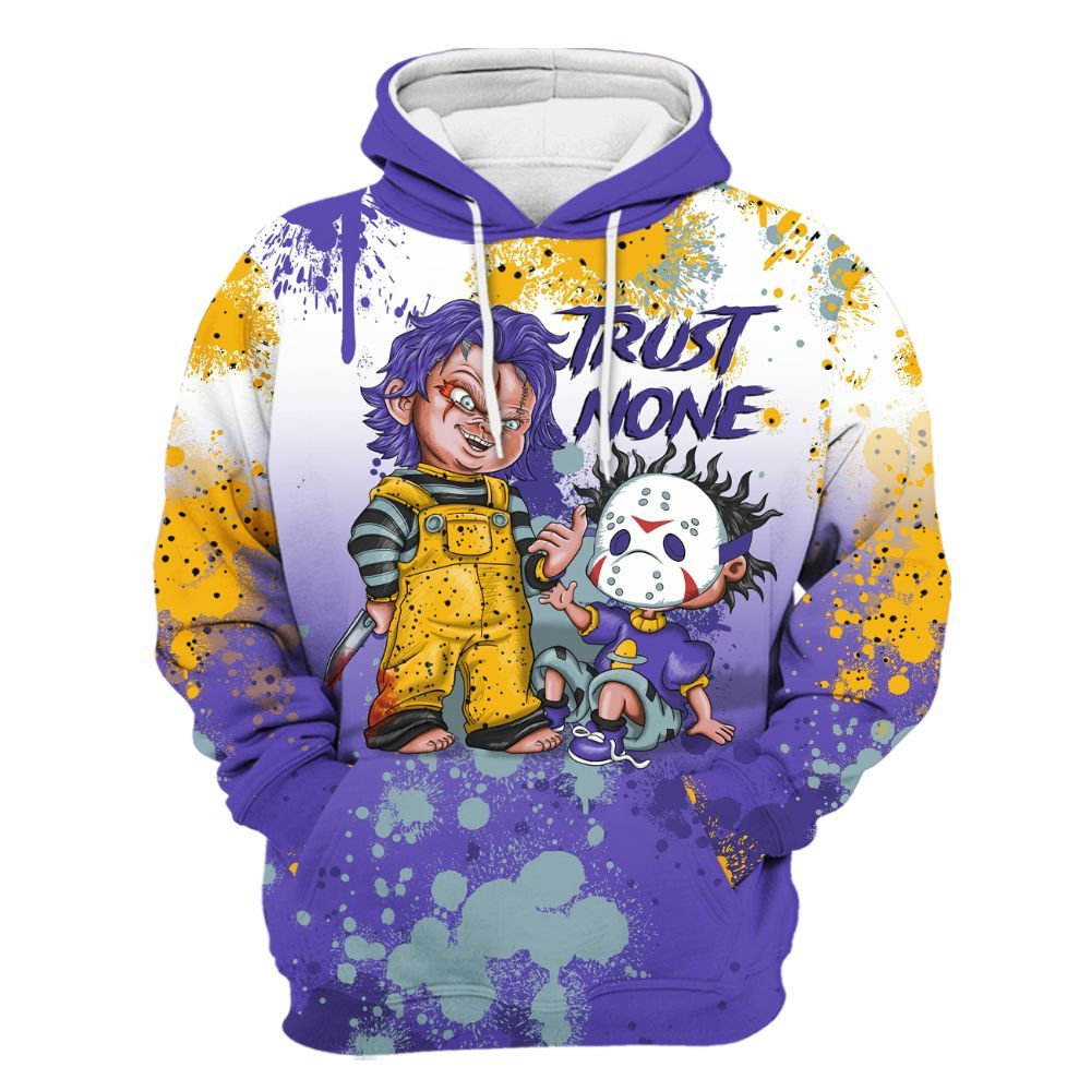 Hoodie To Match Imperial Purple 4s - Trust No One Scary All Over Print