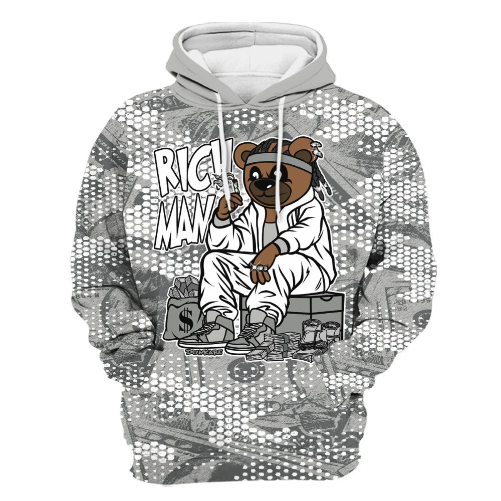 Hoodie To Match Paris Cement Grey 4s - Rich Man Bear Banknotes Art All Over Print