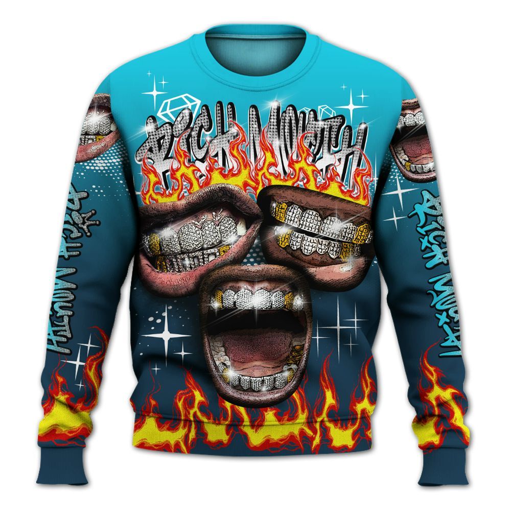 Sweatshirt To Match Air Navy Baltic Blue - Rich Mouth Fire Rap Retro 90s All Over Print